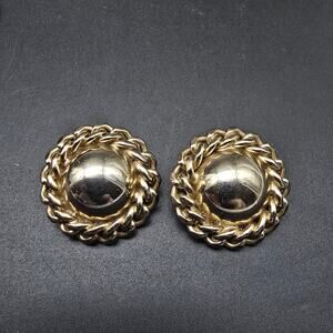 Bergere Gold Tone Clip On Earrings Round Vintage Costume Jewelry